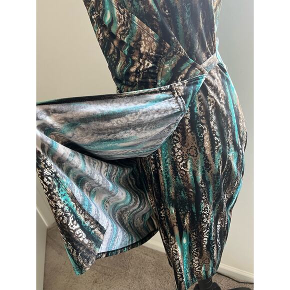 AA Studio AA Women's Cap Sleeves V-Neck Midi Multicolor Faux Wrap Dress Size 14W - Picture 4 of 8